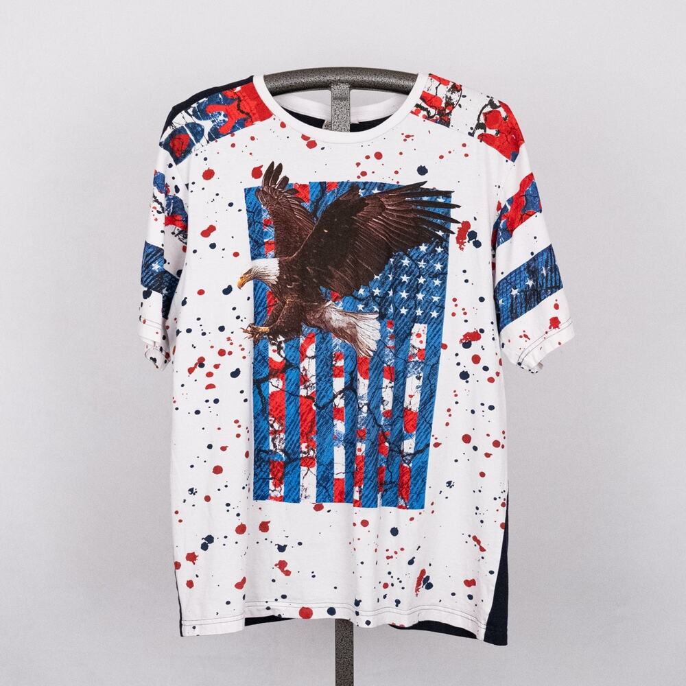 Akademiks Red White & Blue Flag Eagle Patriotic USA Cotton T-Shirt Men's Size XL